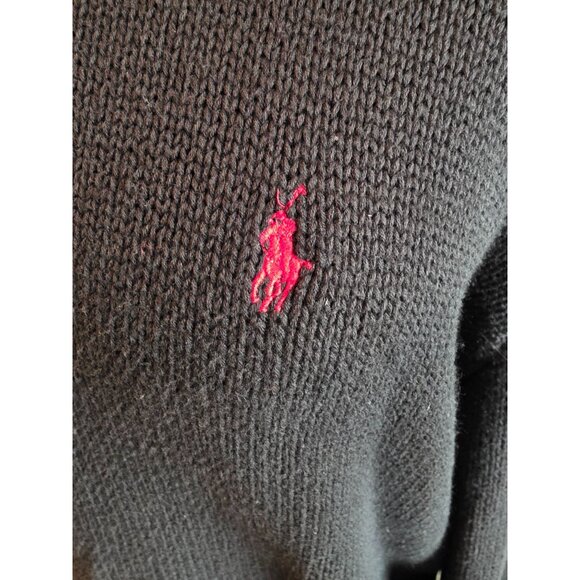 Ralph Lauren Sport Black Knit Sweater Red Logo Crewneck Long Sleeve Womens  M - Picture 2 of 7